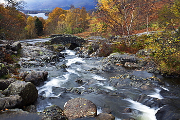 Ashness Bridge in autumn near Keswick, Lake District National Park, Cumbria, England, United Kingdom, Europe 