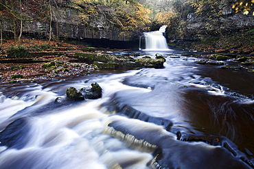 West Burton Waterfall in autumn, Wensleydale, North Yorkshire, England, United Kingdom, Europe 