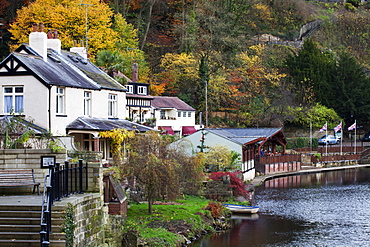 Waterside in autumn at Knaresborough, North Yorkshire, Yorkshire, England, United Kingdom, europe