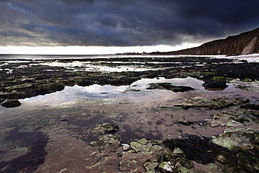 Dramatic sky over Bridligton from Sewerby Rocks, East Riding of Yorkshire, England, United Kingdom, Europe