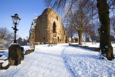 The Kings Tower at Knaresborough Castle in the snow Knaresborough, Yorkshire, England, United Kingdom, Europe 