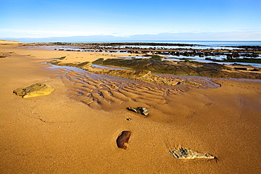 Sand patterns on the beach at Airbow Point near Kingsbarns on the Fife Coast, Fife, Scotland, United Kingdom, Europe