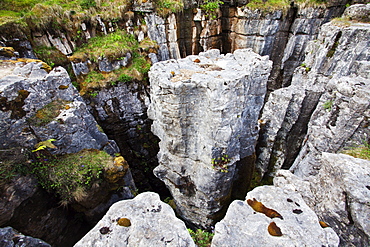 Limestone formations at Buttertubs on the Pass from Wensleydale to Swaldale, Yorkshire Dales, Yorkshire, England, United Kingdom, Europe