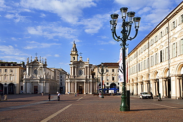 Santa Cristina and San Carlo Churches from Piazza San Carlo, Turin, Piedmont, Italy, Europe