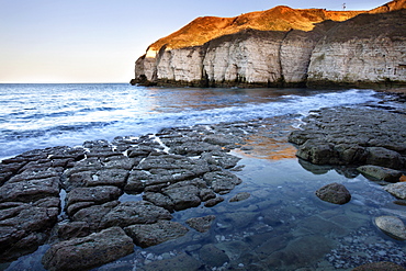 Thornwick Bay at sunset, Flamborough Head, East Riding of Yorkshire, England, United Kingdom, Europe