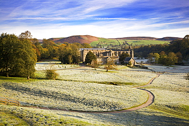 Frosty morning at Bolton Priory ruins (Bolton Abbey), Yorkshire Dales National Park, Yorkshire, England, United Kingdom, Europe