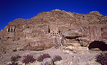 The Royal Tombs carved into the face of Jebel al-Khubtha in the ancient Nabataean city of Petra, UNESCOP World Heritage Site, Jordan, Middle East