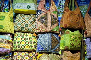 Embroidered bags for sale at the Sharia el Souk market in Aswan, Egypt, North Africa, Africa