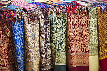 Scarves and shawls for sale at the Sharia el Souk market in Aswan, Egypt, North Africa, Africa