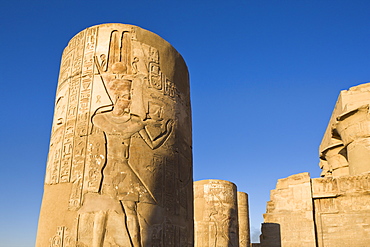 Painted pillars at the Temple of Sobek and Haroeris, Kom Ombo, Egypt, North Africa, Africa