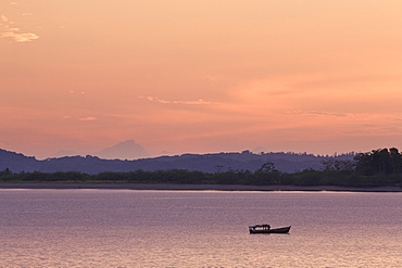 Fishing boat at sunset, Isla Boca Brava, Panama, Central America