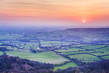 A colourful sunset from Sutton Bank thanks to the build up of volcanic ash from Iceland, North Yorkshire, Yorkshire, England, United Kingdom, Europe