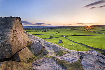 Sunset from the top of Almscliff Crag in Spring, North Yorkshire, Yorkshire, England, United Kingdom, Europe