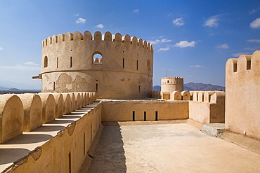 Inside the walls of the restored fort of Nakhal in the Western Hajar mountains of Oman, Middle East