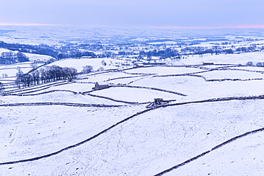 The Yorkshire Dales in snow near Malham, Yorkshire, England, United Kingdom, Europe