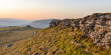 Looking towards Conistone Pie and Hawkswick Moor on a late winter afternoon in Wharfedale, North Yorkshire, Yorkshire, England, United Kingdom, Europe