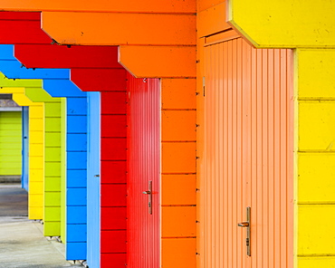 Beach huts, North Beach, Scarborough, Yorkshire, England, United Kingdom, Europe