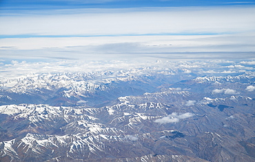 Flight over the Himalayas from Delhi to Leh, with K2 towering over the other mountains, Himalayas, India, Asia