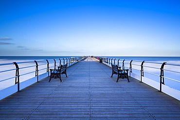 Victorian Pier at Saltburn by the Sea on a sunny winter's day, North Yorkshire, Yorkshire, England, United Kingdom, Europe