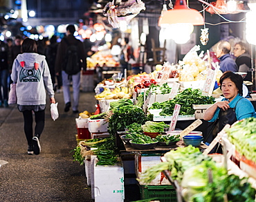 Night street scene in Mongkok, Kowloon, Hong Kong, China, Asia