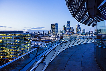 View from City Hall rooftop over City of London skyline, London, England, United Kingdom, Europe