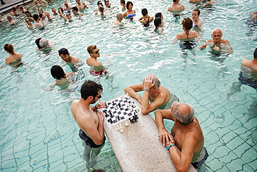 Men playing chess, Szechenyi Thermal Baths, Budapest, Hungary, Europe