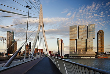 Erasmus Bridge and De Rotterdam, Wilhelminakade, Rotterdam, Netherlands, Europe