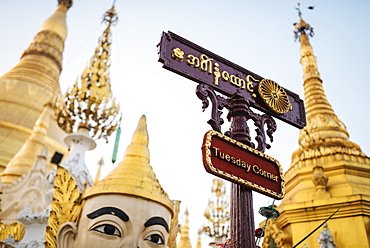 Planetary post at Shwedagon Pagoda, Yangon (Rangoon), Myanmar (Burma), Asia