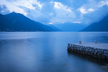 Bay of Kotor at twilight, UNESCO World Heritage Site, Dobrota, Montenegro, Europe