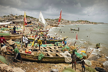 Fishermen outside Cape Coast Castle, Cape Coast, Ghana, Africa