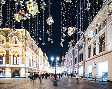 Christmas Lights on Nikolskaya Street, Moscow, Moscow Oblast, Russia, Europe