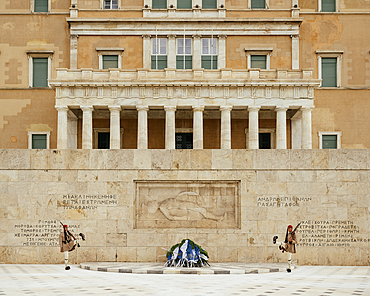 Soldiers guarding Monument to the Unknown Soldier, Athens, Attica, Greece, Europe