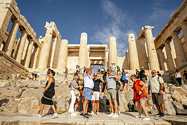 Tourists outside The Parthenon, Acropolis, UNESCO World Heritage Site, Athens, Greece, Europe