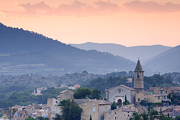 View of village at dawn, Mirabel aux Baronnies, Provence, France, Europe