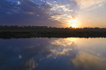 Sunset over Chitwan National Park, UNESCO World Heritage Site, Western Terai, Nepal, Asia