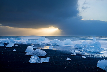 Icebergs on Beach, Jokulsarlon, Iceland, Polar Regions 