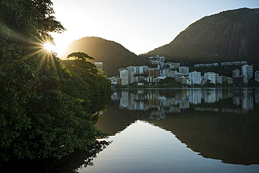 Early morning light on the Lagoa Rodrigo de Freitas, Rio de Janeiro, Brazil, South America