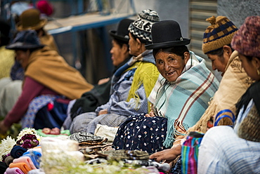 Local Market scene, Copacabana, Lake Titicaca, Bolivia, South America