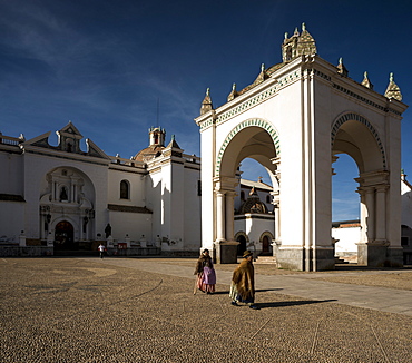 Copacabana Cathedral after dawn, Copacabana, Lake Titicaca, Bolivia, South America