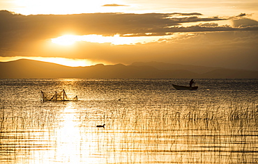 Sunset over Lake Titicaca, Copacabana, Lake Titicaca, Bolivia, South America