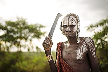 Portrait of Nakumu, Mursi Tribe, Marege Village, Omo Valley, Ethiopia, Africa