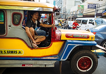 Jeepney traffic in central Manila, Philippines, Southeast Asia, Asia