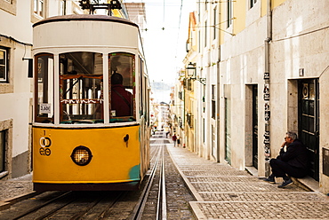 Tram in Elevador da Bica, Lisbon, Portugal, Europe