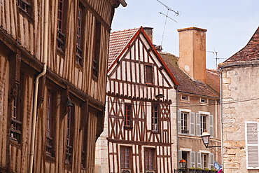 Half timbered houses in the village of Noyers sur Serein in Yonne, Burgundy, France, Europe