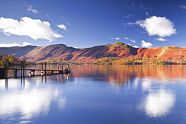 A jetty at the edge of Derwent Water in the Lake District National Park, Cumbria, England, United Kingdom, Europe