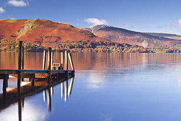 A jetty at the edge of Derwent Water in the Lake District National Park, Cumbria, England, United Kingdom, Europe