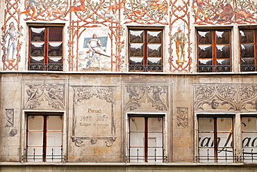 Painted building facades in  the city of Lucerne, Switzerland, Europe 