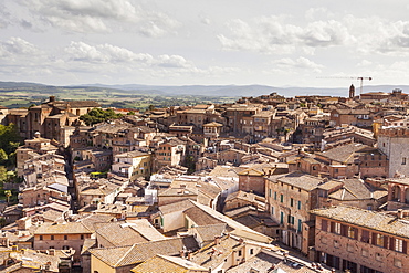 The view over the rooftops of Siena from Torre del Mangia, UNESCO World Heritage Site, Siena, Tuscany, Italy, Europe