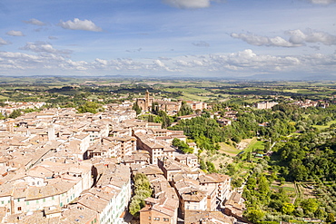 The view over the rooftops of Siena from Torre del Mangia, UNESCO World Heritage Site, Siena, Tuscany, Italy, Europe