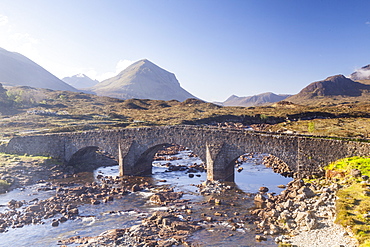 The Cuillin Hills from Sligachan on the Isle of Skye, Inner Hebrides, Scotland, United Kingdom, Europe